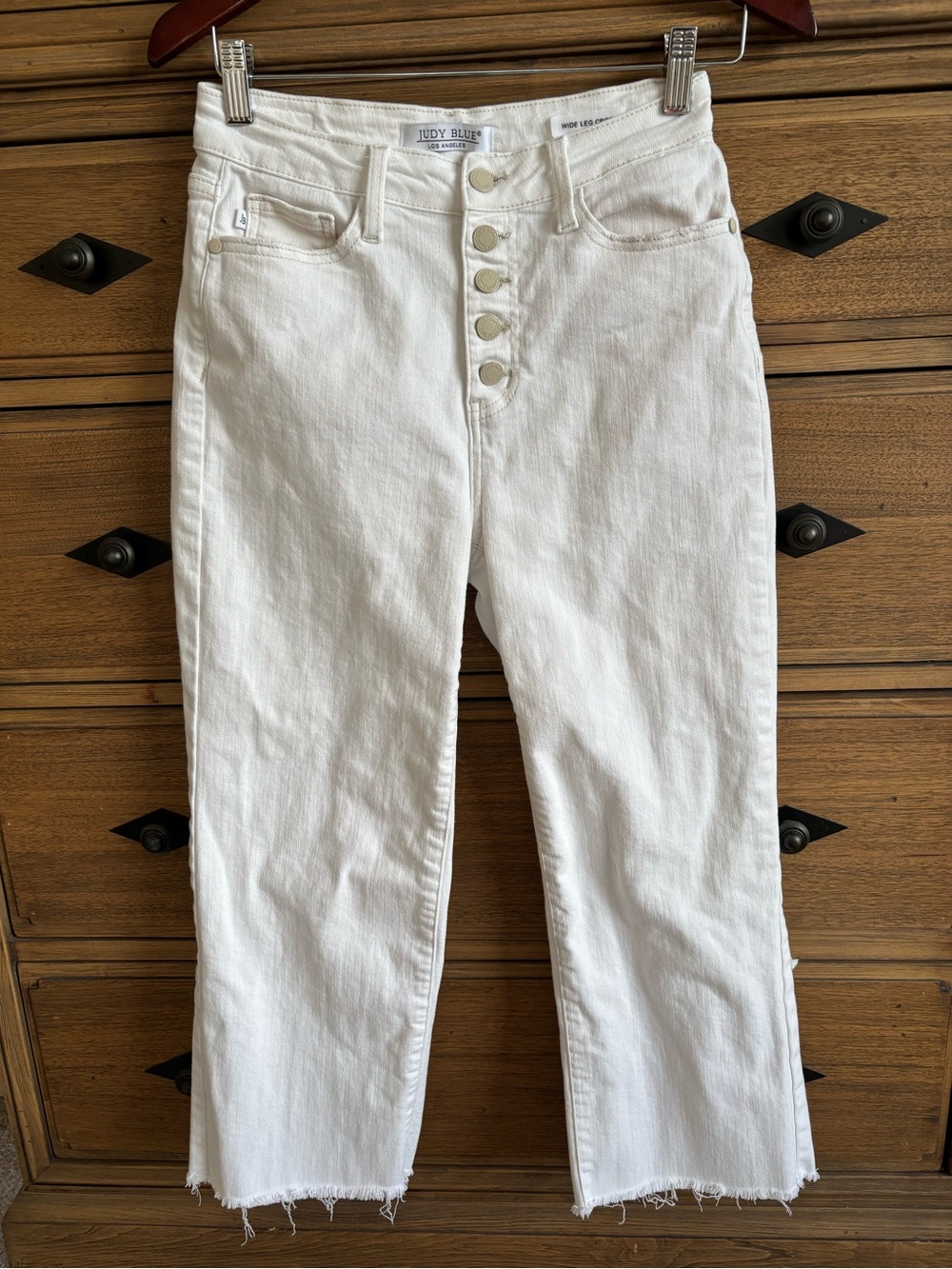 Judy Blue White Wide-Leg Cropped Jeans Button Fly High Rise Stretch 5/27